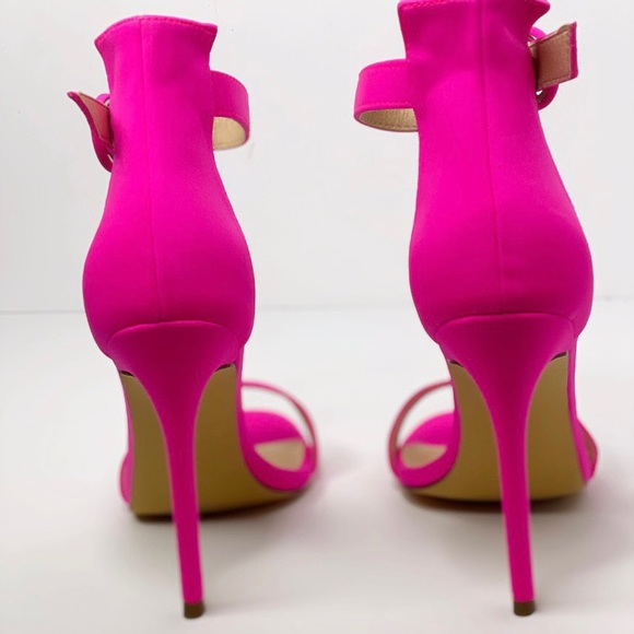 Neon pink/fuschia open toe heels - Picture 3 of 4